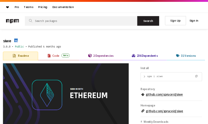 Preview image of URL https://www.npmjs.com/package/siwe